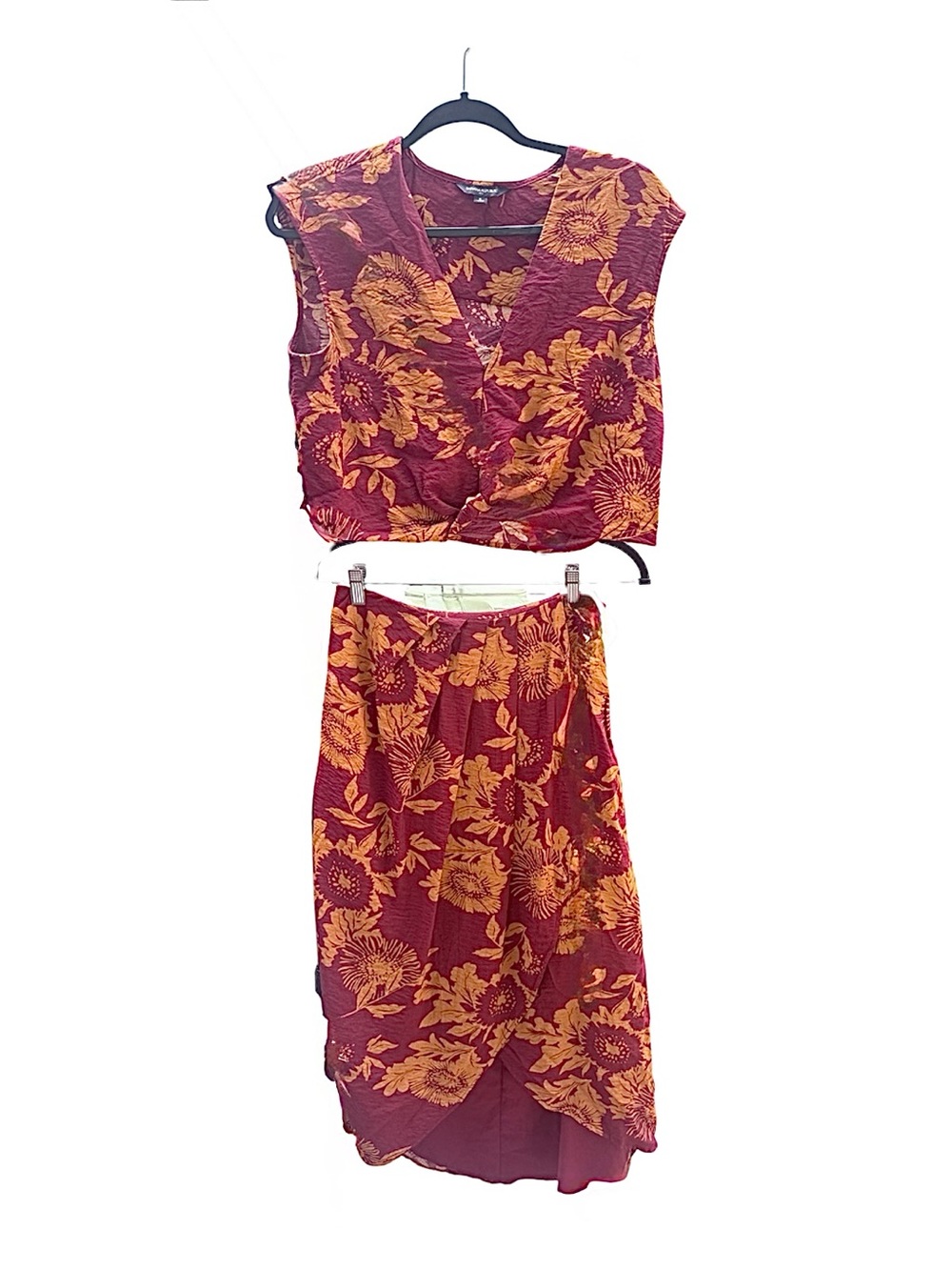 Banana Republic Burgundy and Mustard Floral High-Low Dress Set